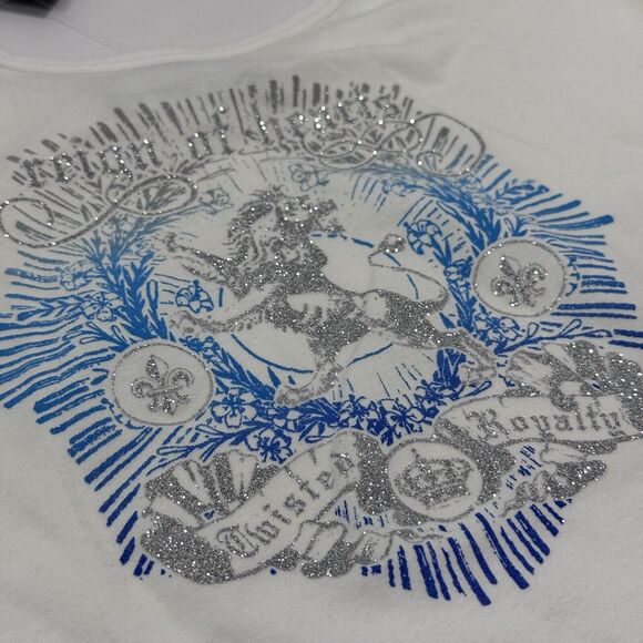 Woman's Express Reign of Hearts Twisted Royalty Sparkle White 3/4 Sleeve Top LG - Picture 6 of 8